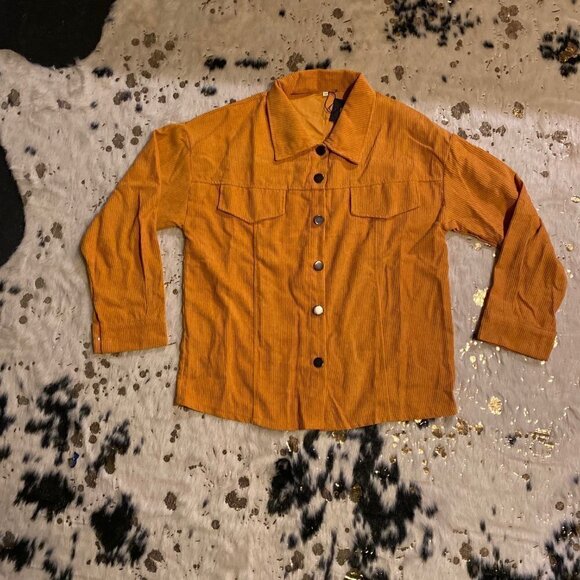 WOMEN’S Mustard corduroy button down shacket top - Picture 2 of 5